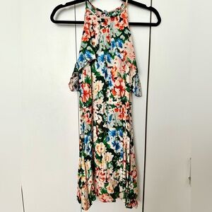 Zara Orange and Blue Floral Halter dress with ruffles Size L